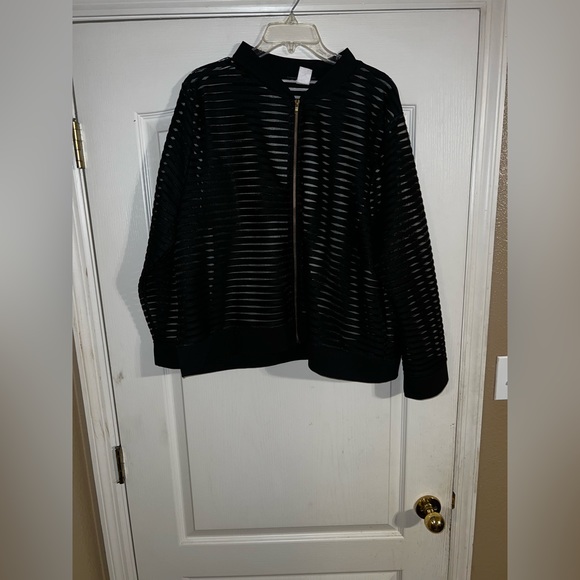 Striped Mesh Bomber Jacket - Picture 3 of 4